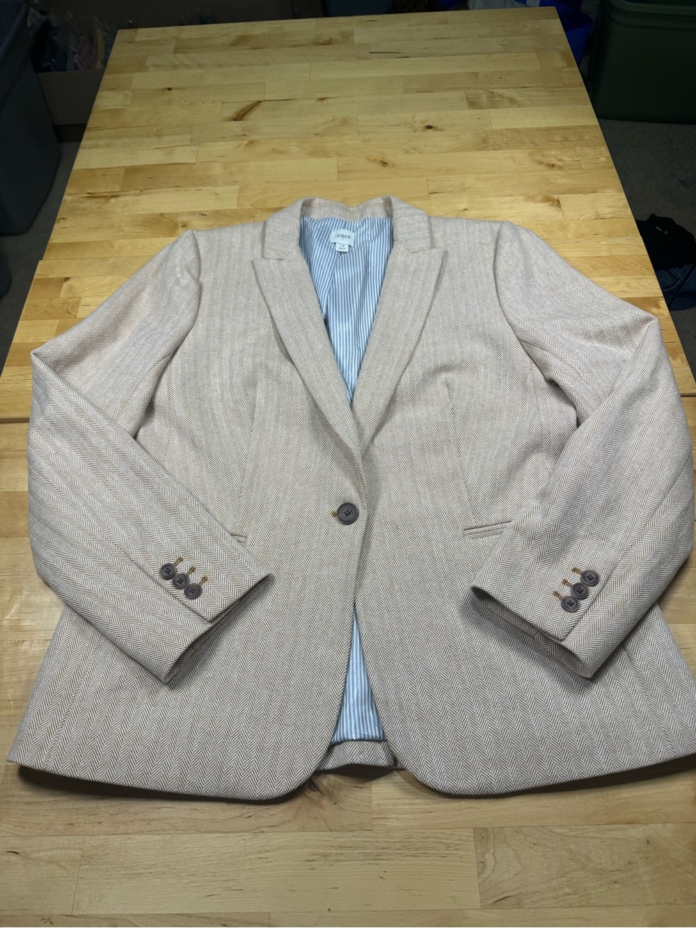 J. Crew Women's Light Beige Herringbone Blazer - Single-Button Suit Jacket